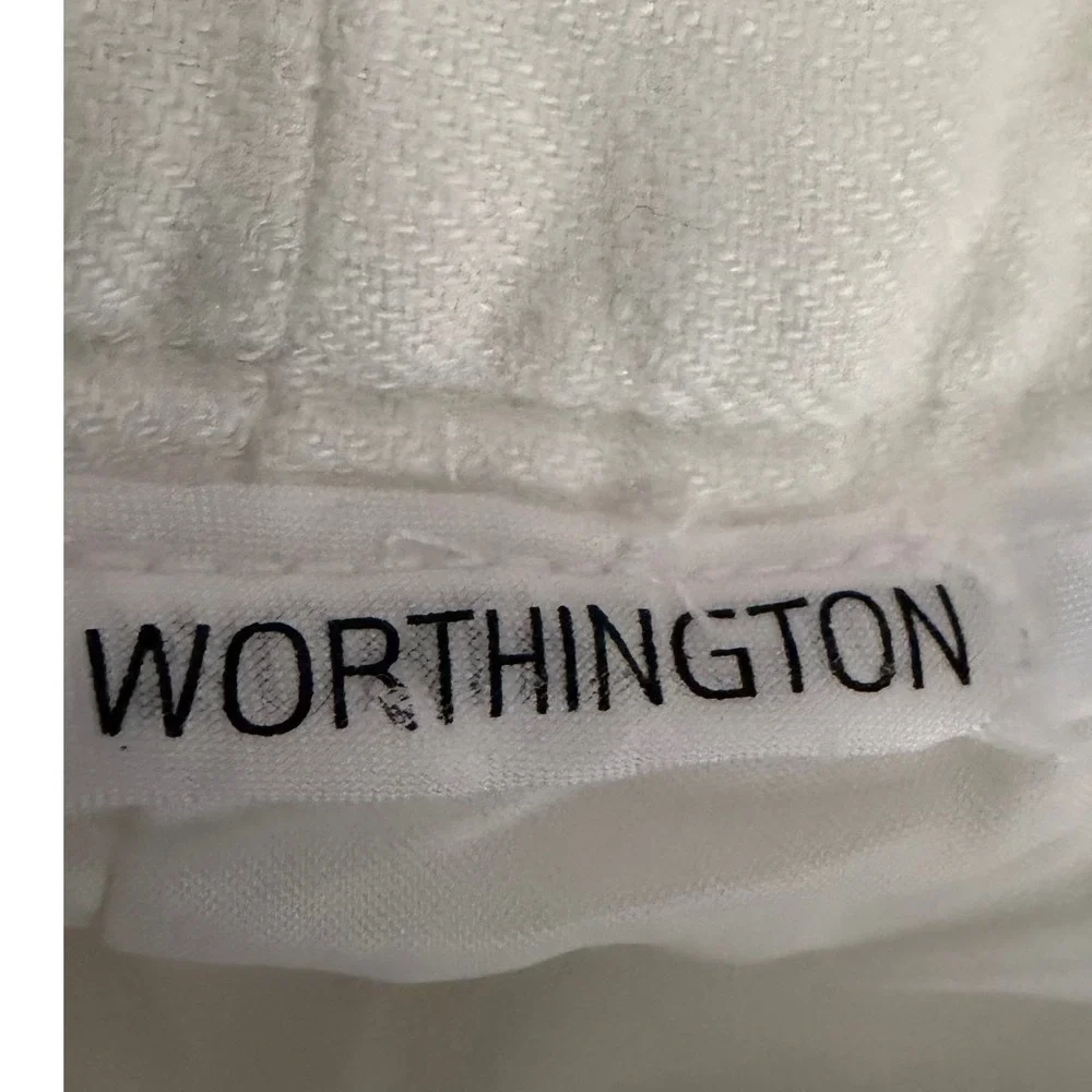 Worthington White Linen Pants  33X 31 Wide Leg Coastal Grandmother Beach Summer